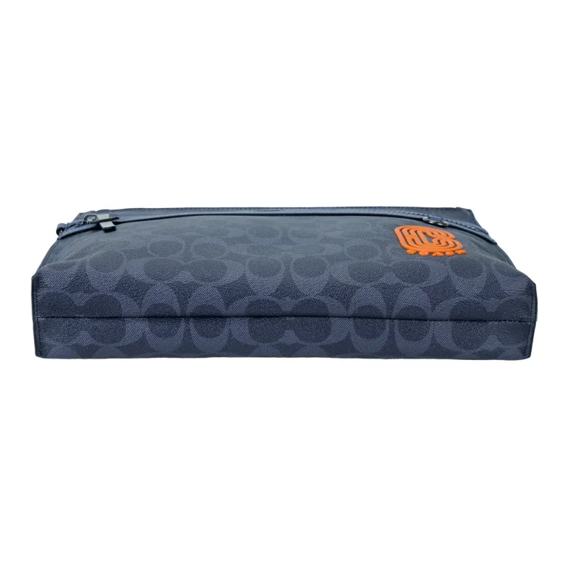 COACH Pouch Cowhide Patchwork Canvas Laptop Bag Briefcase Clutch Tubas Men's Midnight Blue-6