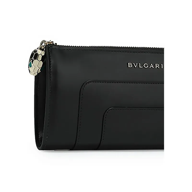 BVLGARI Leather Clutch Women's Black-4