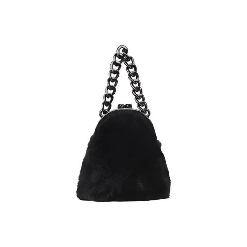 DEERE JACK Rabbit Fur Shoulder Bag, Crossbody Bag, Handbag Medium Size Women's Black-2