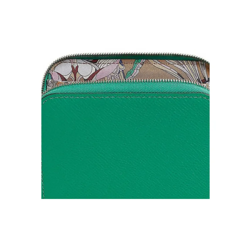 HERMES Silk'In Epsom Calfskin Card Holders Coin Purses Wallets Women's Jade Green/Tea Brown-3
