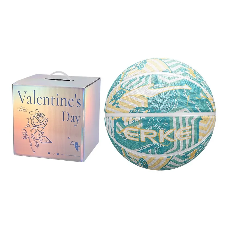 Erke Chinese Style Collection Rubber Basketball Cyan Size 7 Training Unisex-10