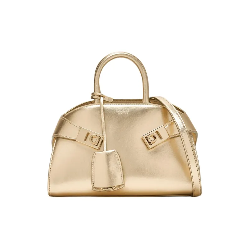 FERRAGAMO Hug Leather Shoulder Bag Crossbody Bag Handbag Mini Women's Gold-0