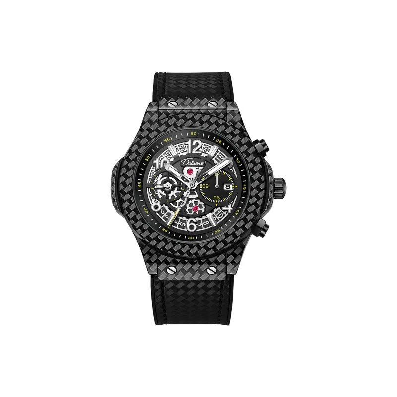 Dulunwe Automatic Mechanical Movement Silicone Strap Watch Men's Watches Black Dial-3