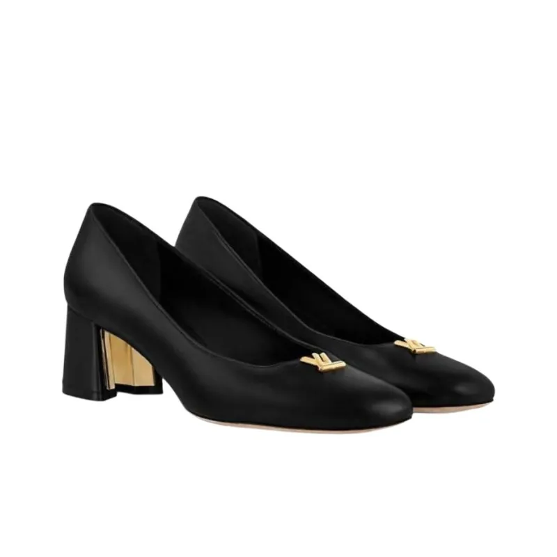 LOUIS VUITTON Swing Block Heel High Heels 5.5cm Women's Black-2