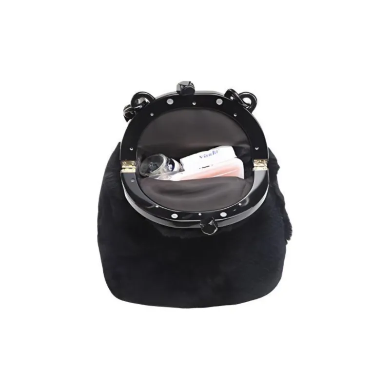 DEERE JACK Rabbit Fur Shoulder Bag, Crossbody Bag, Handbag Medium Size Women's Black-6