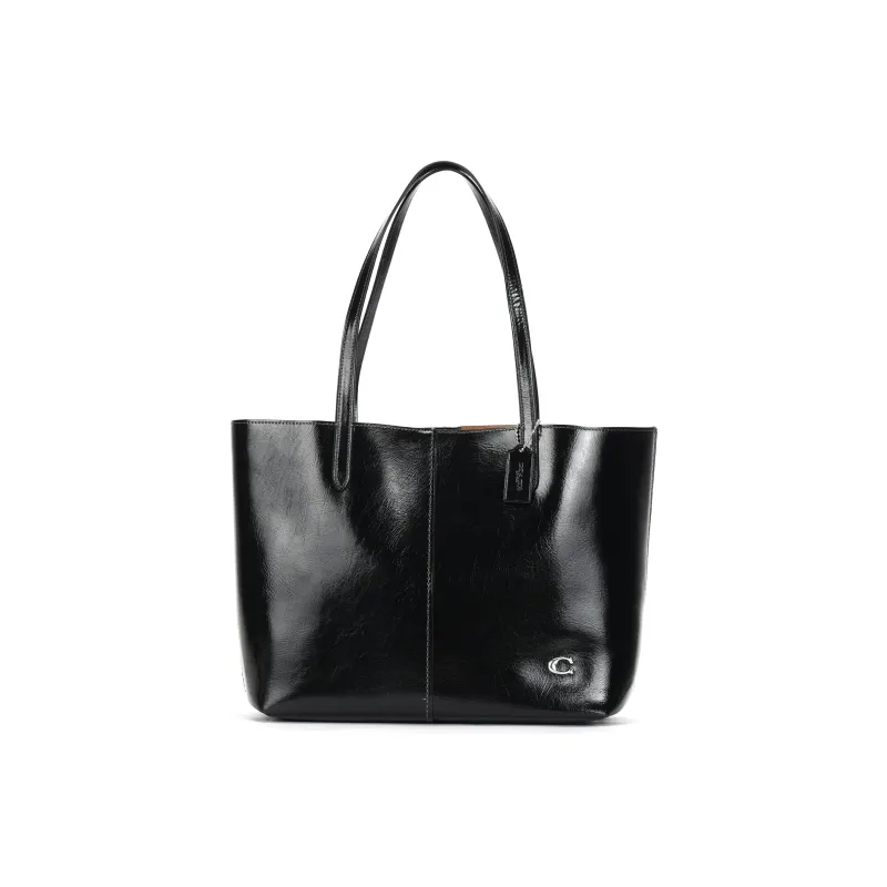 COACH Cow Split Leather Tote Bag Shopping Bag Handbag Shoulder Bag Large Size Women's Black-1