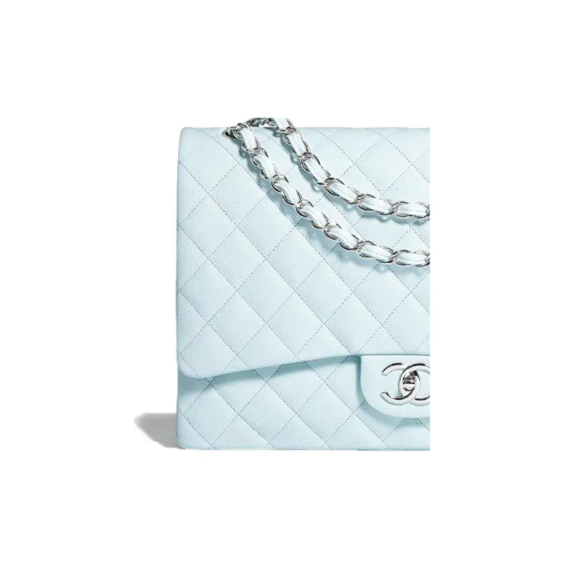 CHANEL Cow Leather Flap Bag, Crossbody Bag, Shoulder Bag Women's Light Blue-5
