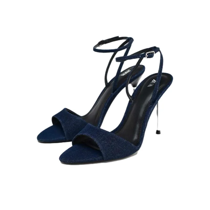 ZARA Strap Sandals 11cm Women's Blue-1