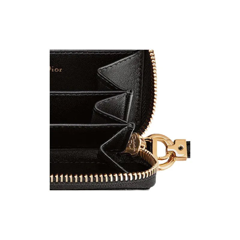 DIOR Calfskin Wallet Card Holder Clutch Women's Black-4