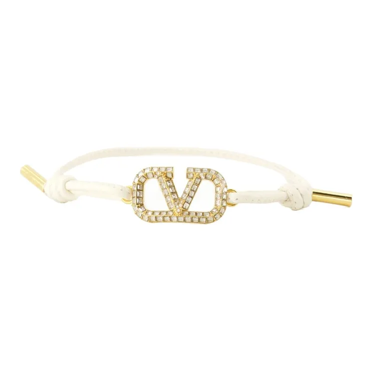 Valentino Leather Rhinestone Bracelets Women's White-0