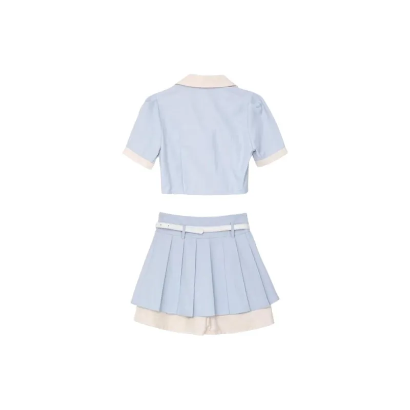 DOKZB Two Piece Skirt Sets Women's Blue-1