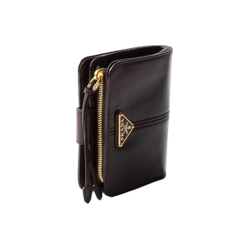 PRADA Cow Leather Wallet Trumpets Women's Dark Brown-1