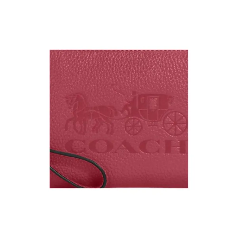 COACH Corner Zip Pebbled Leather Wrist Bags Clutches Small Size Women's Rosenberg Red-3