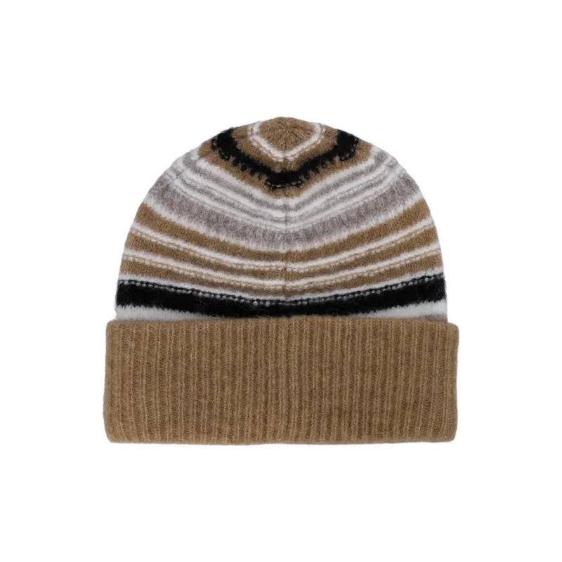 GANNI Logo Embroidered Striped Knitted Beanie-1