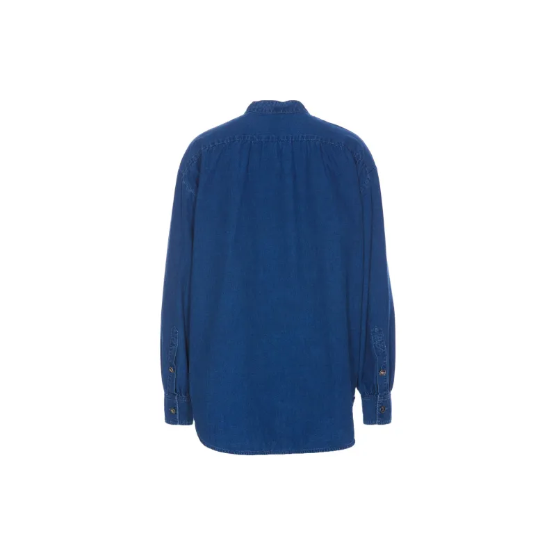 Valentino Ruffled Crewneck Denim Shirt-1