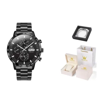 OLEVS Textile Multifunction Mechanical Movement Stainless Steel Watchband Watch Men's Watches Black Dial