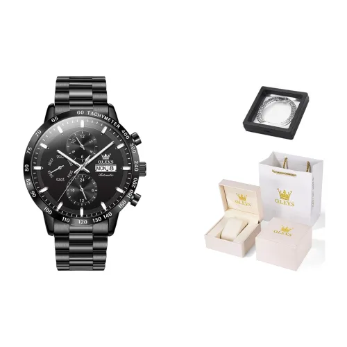 OLEVS Textile Multifunction Mechanical Movement Stainless Steel Watchband Watch Men's Watches Black Dial