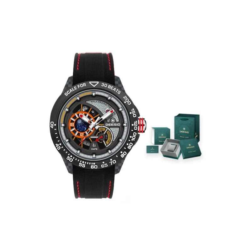 DEESIO Sun Moon Star Collection Automatic Mechanical Movement Rubber Strap Watch Men's Watches Silver Dial-15