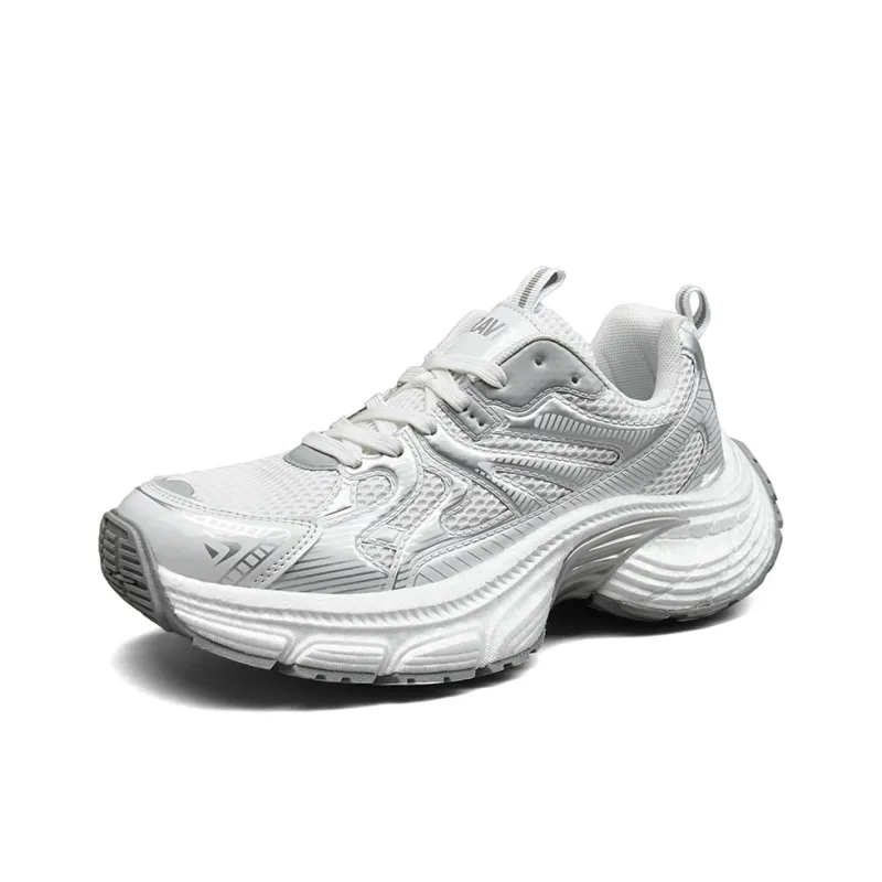 Kuding Chunky Sneakers Unisex Low Top White/Black/Silver/Red-1