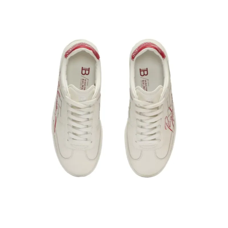 BALMAIN Swan Lipstick Low Top Skateboard Shoes Women's White-3