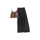8308.5# Coffee Camisole+Polka Dot Black Pants