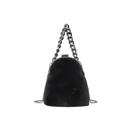 DEERE JACK Rabbit Fur Shoulder Bag, Crossbody Bag, Handbag Medium Size Women's Black