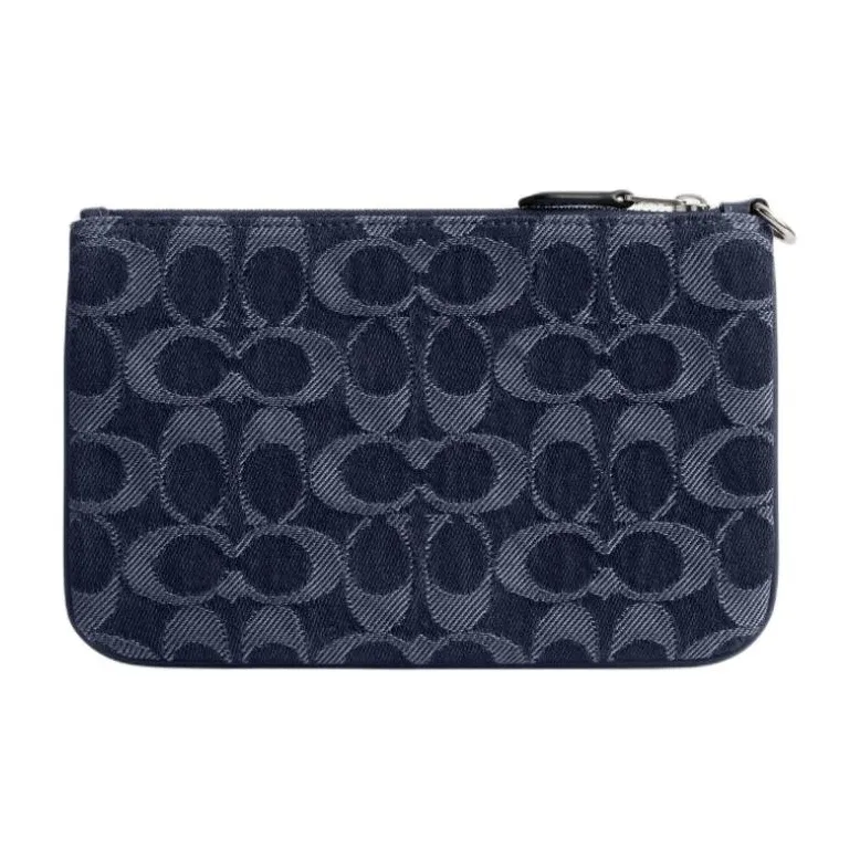 COACH Essential Denim With Refined Calfskin Leather Clutch Trumpets Women's Dark Blue & Mixed Color-1