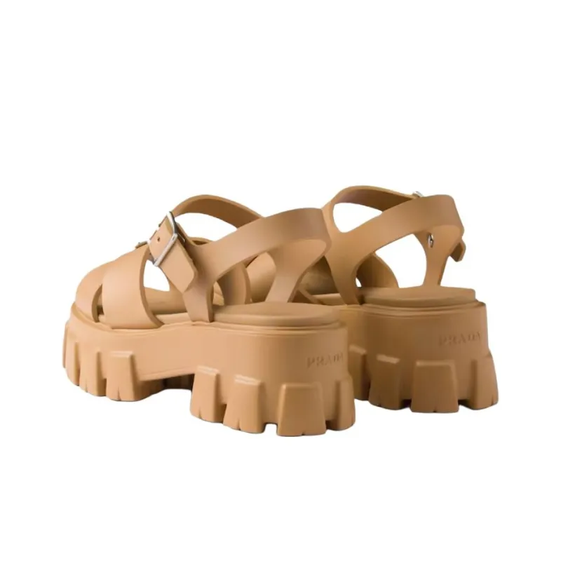 PRADA Monolith One Strap Sandals 5.5cm Women's Brown-3