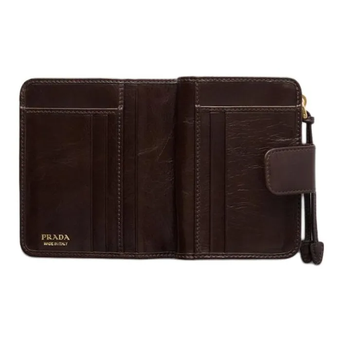 PRADA Cow Leather Wallet Trumpets Women's Dark Brown-3