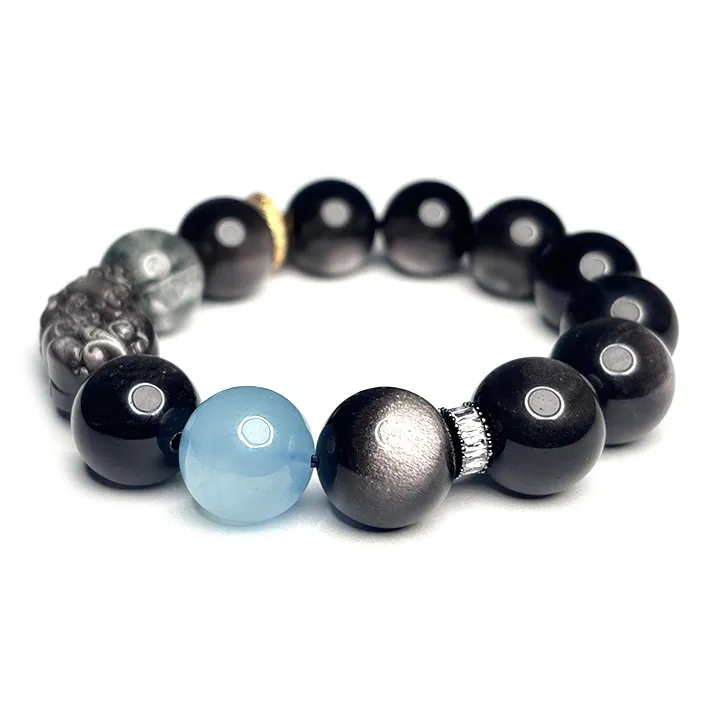 MOUNTAINS AND MANS Obsidian Dominant Luxury Good Luck Beaded Bracelet Men's-3