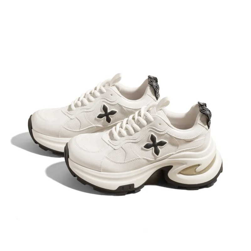 KODI Wear-Resistant Breathable Height Increasing Low-Top Chunky Sneakers Women's Cream Beige-1