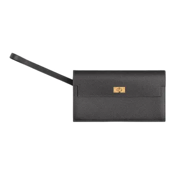 HERMES Kelly Pocket Madame Calfskin Wallet Women's 88 Graphite Graphite Gray