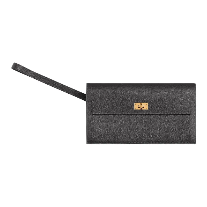 HERMES Kelly Pocket Madame Calfskin Wallet Women's 88 Graphite Graphite Gray-0