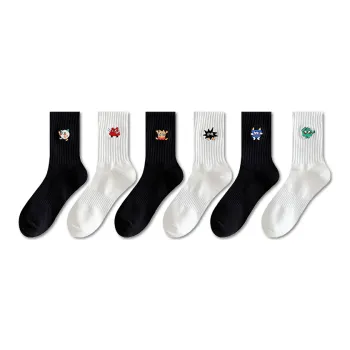 AUGUST Mid Calf Socks Men's 6 Pack Black White
