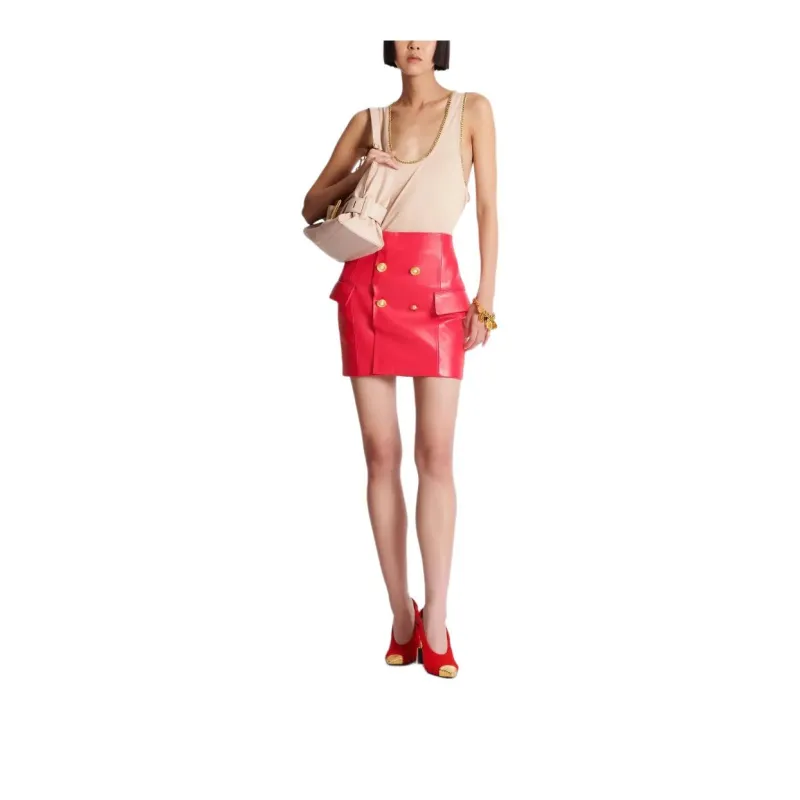 BALMAIN Lambskin Mini Skirt-2