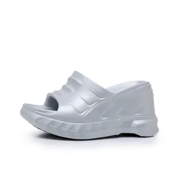 LOKWT EVA Cut Out Quiet, Slip Resistant, Odor Resistant Cushioning Slide Slippers Women's Silver