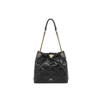Folli Follie Cow Leather Shoulder Bag Medium Size Women's Black