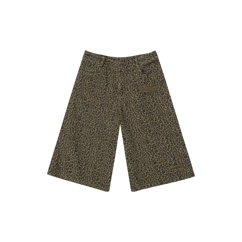 JHYQ Casual Shorts Unisex Leopard Print Green-2