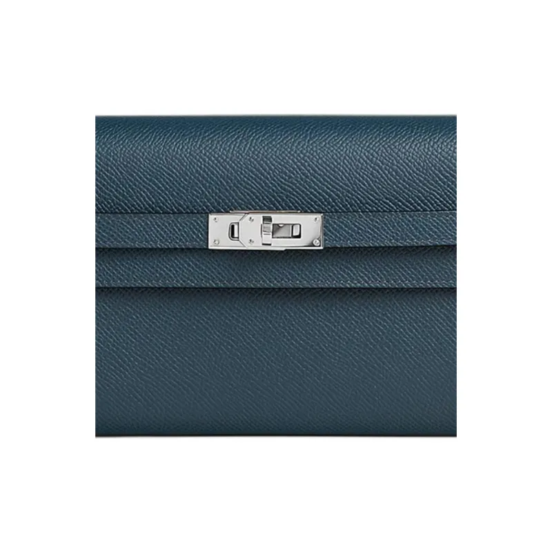 HERMES Kelly To Go Epsom Calfskin With Cordage Canvas Wallet Women's Prussian Blue & Cyan & Light Purple-5