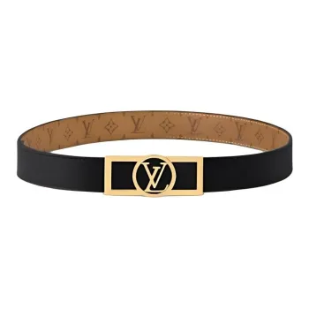 LOUIS VUITTON Calfskin Canvas Metal Coated Canvas Hardware Accessories Leather Belts Women's Black Width  2CM