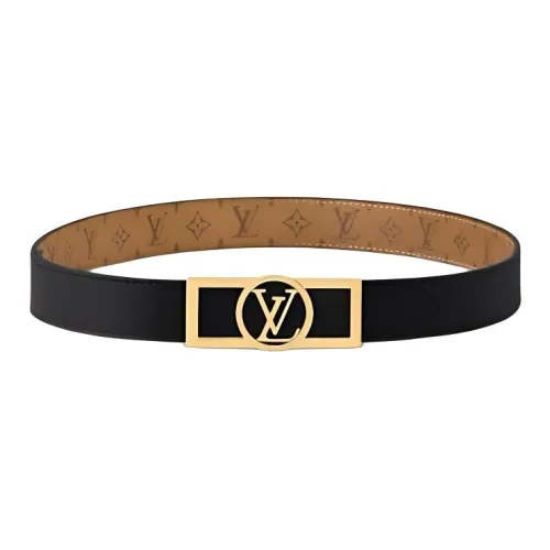 LOUIS VUITTON Calfskin Canvas Metal Coated Canvas Hardware Accessories Leather Belts Women's Black Width  2CM