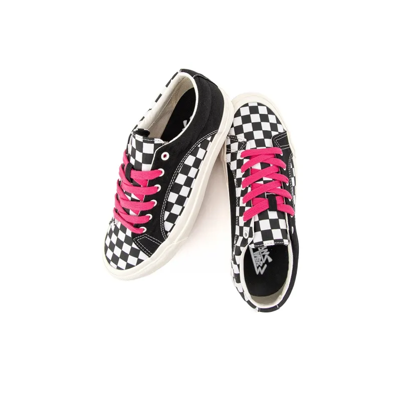 WANSWER Slip-Resistant Lightweight Breathable Low-Top Skateboard Shoes Unisex Black Pink Checkerboard-4
