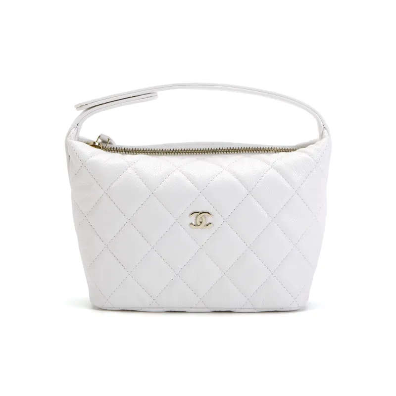 CHANEL Shiny Grain Calfskin Shoulder Bag, Crossbody Bag, Handbag Women's White-1