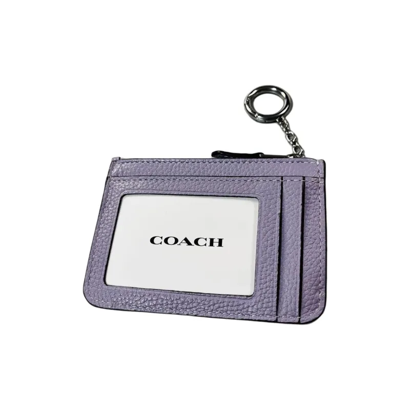 COACH Mini Id Skinny Polished Grained Leather ID Holder Wallet Mini Women's Light Purple-3