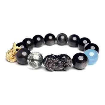MOUNTAINS AND MANS Obsidian Dominant Luxury Good Luck Beaded Bracelet Men's