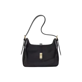 ELLE Split Cow Leather Shoulder Bag Medium Size Women's Black/Brown/Gray