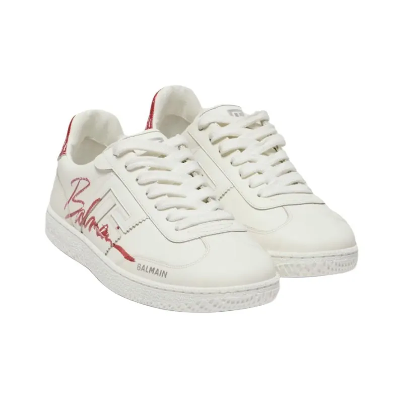 BALMAIN Swan Lipstick Low Top Skateboard Shoes Women's White-2