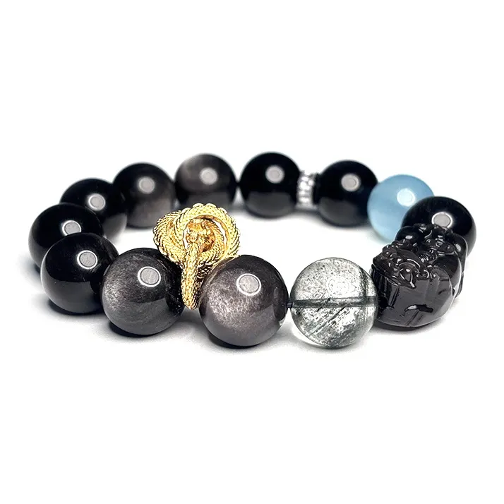 MOUNTAINS AND MANS Obsidian Dominant Luxury Good Luck Beaded Bracelet Men's-1