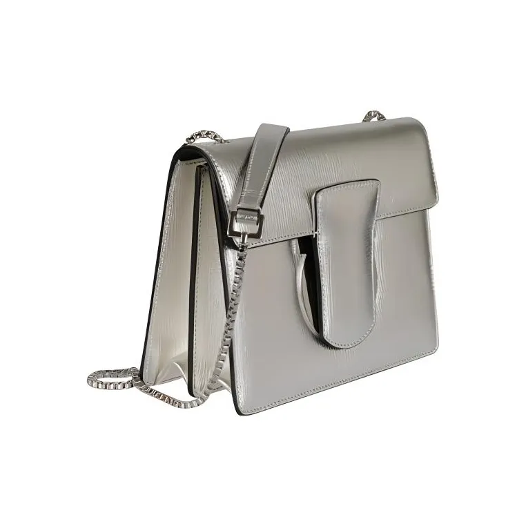 FERRAGAMO Leather Shoulder Bag Crossbody Bag Women's Silver-1