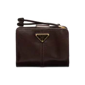PRADA Cow Leather Wallet Small Size Women's Dark Brown